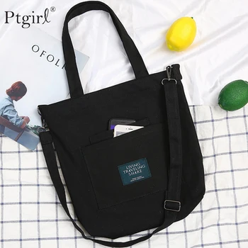 

New Women's Shoulder Bag Canvas Handbag Korean Messenger Bag Ptgirl Canvas Women Shoulder Bag with Removable Strap Multi Pocket