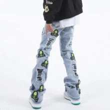 Pantalones vaqueros rasgados para hombre, pantalón de Skateboard, Hip Hop, holgado, con bordado de Calavera, Punk, gótico, 2021