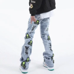 Pantalones vaqueros rasgados para hombre, pantalón de Skateboard, Hip Hop, holgado, con bordado de Calavera, Punk, gótico, 2021