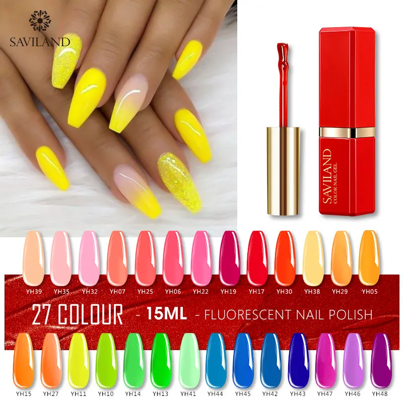 

SAVILAND 27 Colors Summer Fluorescent Nails Gel Polish Lipstick UV Neon Gel Varnish Primer Top Coat Nail Art Gel Varnishes