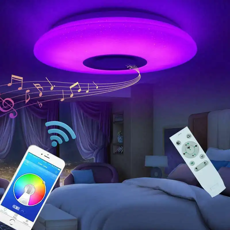Потолочная лампа, светодиодная, меняющая цвета, с Bluetooth динамиком, 60 Вт|Потолочные лампы| | АлиЭкспресс