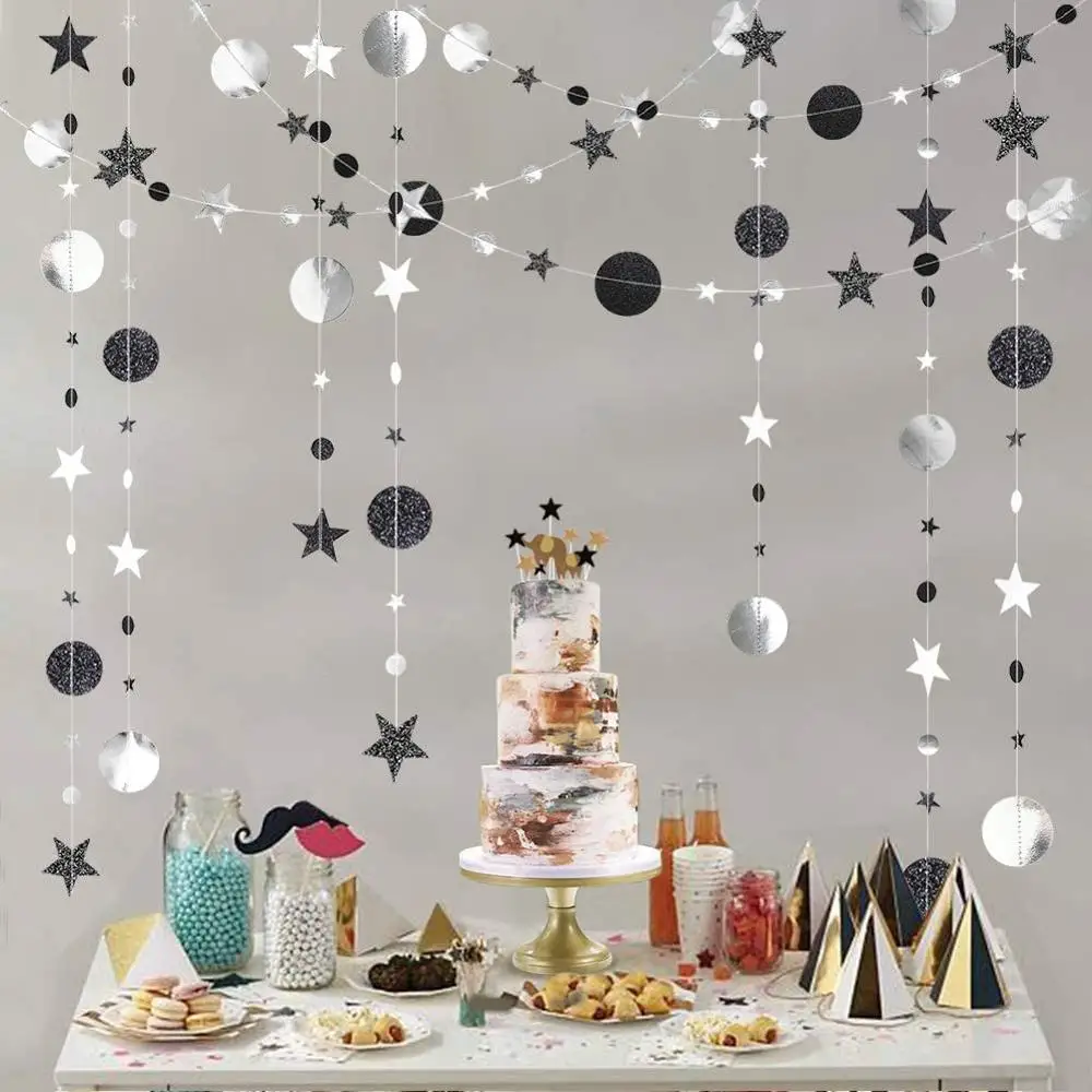 

4 Meter Christmas Circle Star Garland Paper Bunting Party Hanging New Year Decoration Wedding Birthday Party Room Decor Supplies