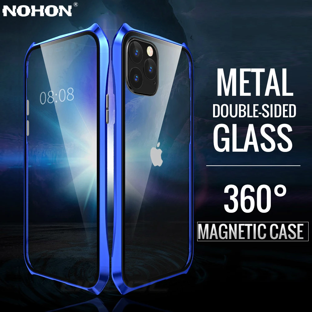 Nohon Магнитный чехол для телефона iPhone 11 Pro Max 2 сторонний Роскошный Алюминиевый