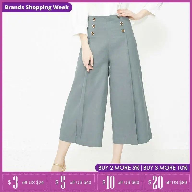 Vero Moda Women's High-rise Decorative Buttons Wide-leg Capri Pants |31926J527 Vero Moda Women's High-rise Decorative Buttons Wide-leg Capri Pants |31926J527
