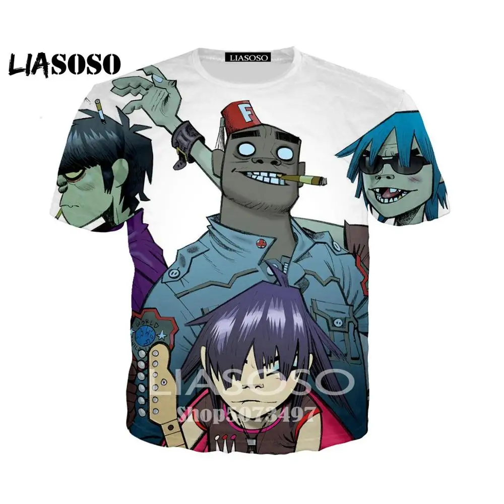 LIASOSO новая 3D цветная печать музыкальная полоса Gorillaz Женская Мужская футболка Casusl модная летняя одежда с круглым вырезом - Цвет: Слоновая кость