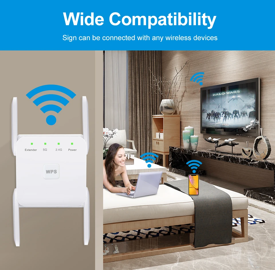 amplifier with wifi 5G Repetidor Wifi Repeater Extender Booster 2.4G Roteador Wi-Fi Amplifier 300/1200Mbps Signal Router Long Range Extender Dual wifi signal booster for garden