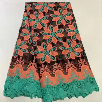 

African fabric Red color french lace fabric with beads rhinestone fabrics for dresses embroided tulle lace fabrics 5yard/set T&7