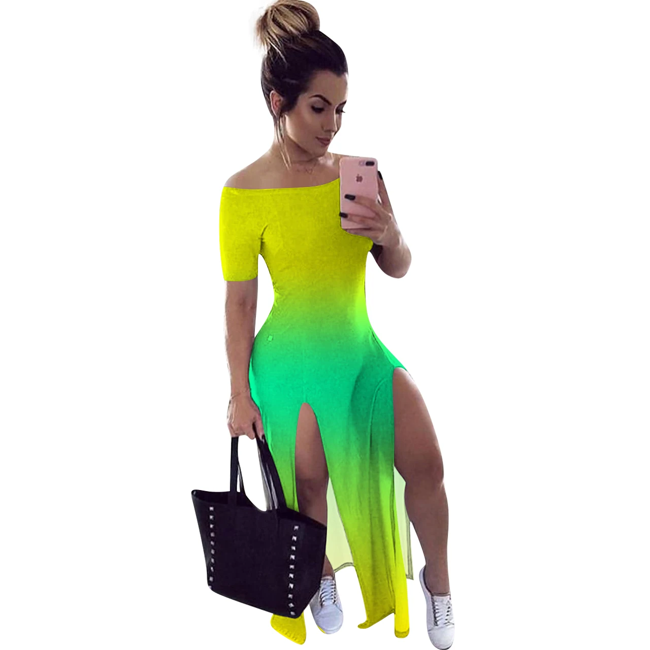2020 Women Summer Long Maxi Dress Sexy Short Sleeve Slash Neck Bandage Party Night Club Casual Street Dresses Vestidos GL117