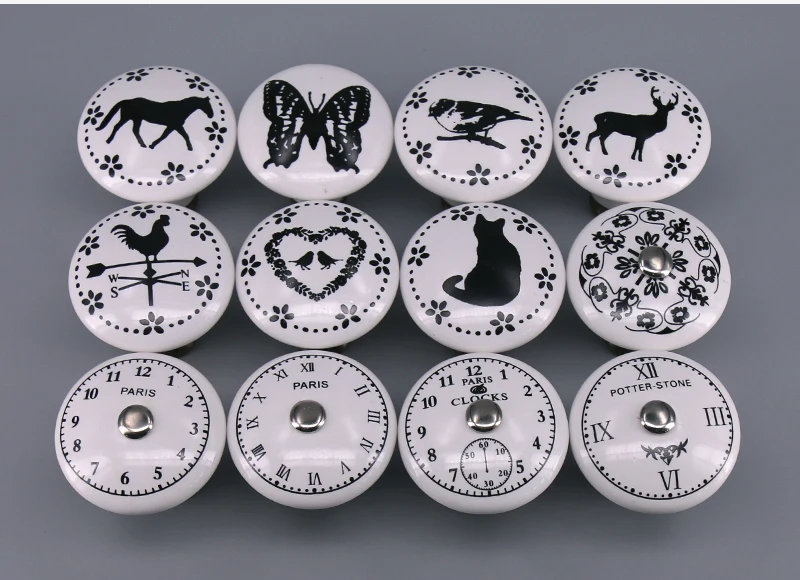 1x Lovely Clock/Animal Print Ceramic Door Knob Furniture Handle Drawer Cupboard Kitchen Cabinet Pull Handle Fit for Kids' room