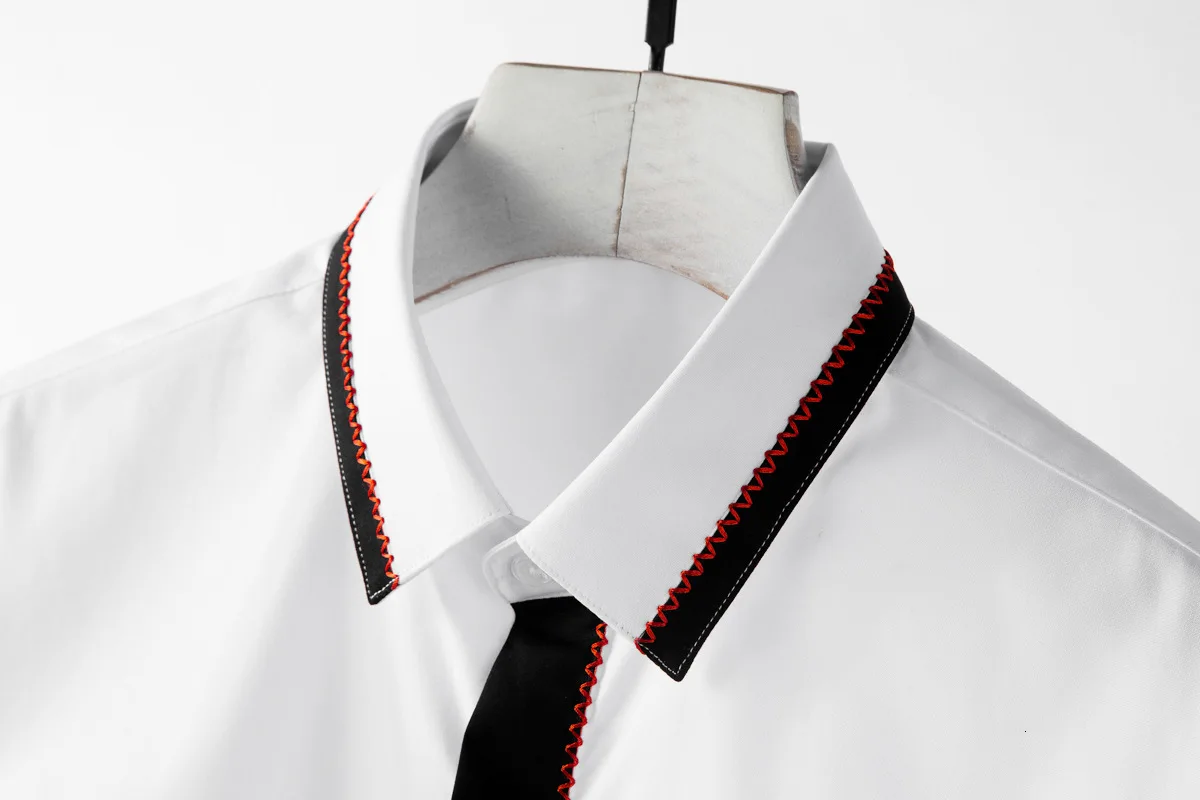Black White Splice Men Shirts Contrast Color Embroidery Short Sleeve Mens Dress Shirts Plus Size 3XL 4XL Party Shirts Man