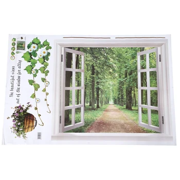 

Huge Window 3D Green View Flowers Plant Wall Stickers Art Mural Decal Wallpaper