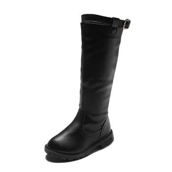 

Girls Mid-calf Casual Flat Boot Anti-skid PU Leather Rubber Outsole Students Botas 27-37 Autumn Winter Kids Fashion Long Boots
