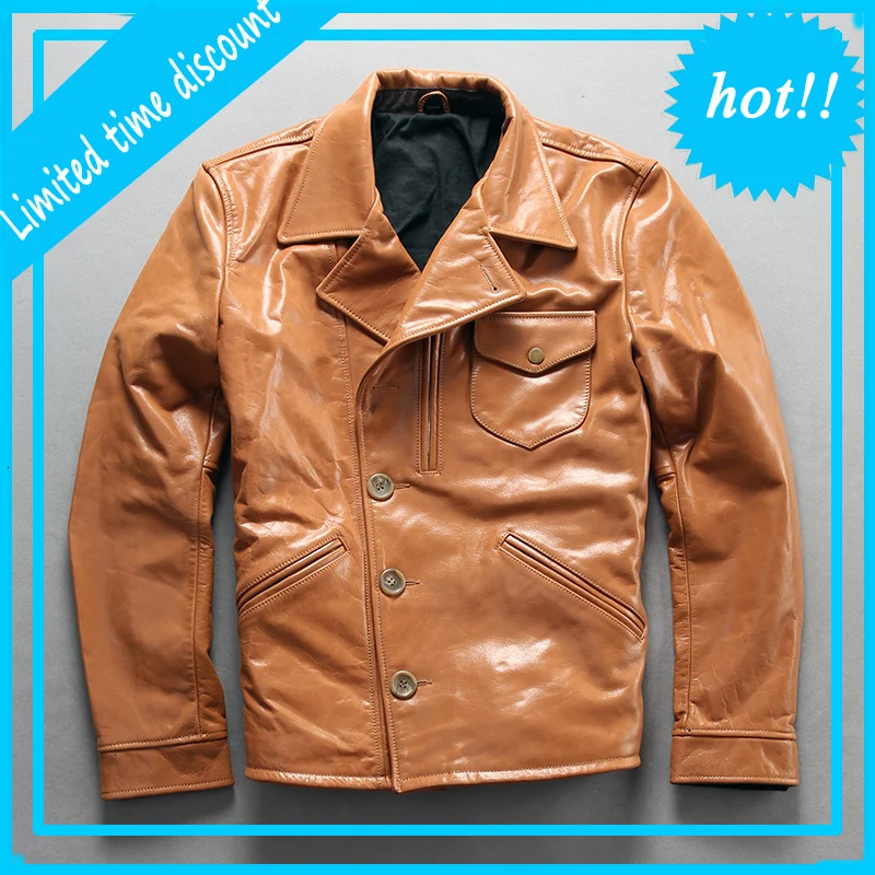 2020 брендовая винтажная умная повседневная куртка из натуральной кожи Мужская