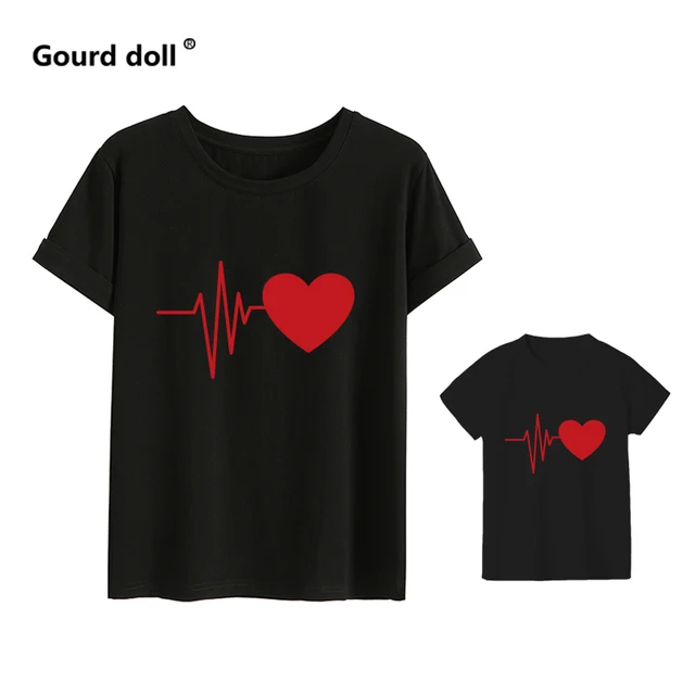 Cute Family Look Matching Clothes Mommy And Me Tshirt Mother Daughter Son Outfits Women T-shirt mom and me clothes black red