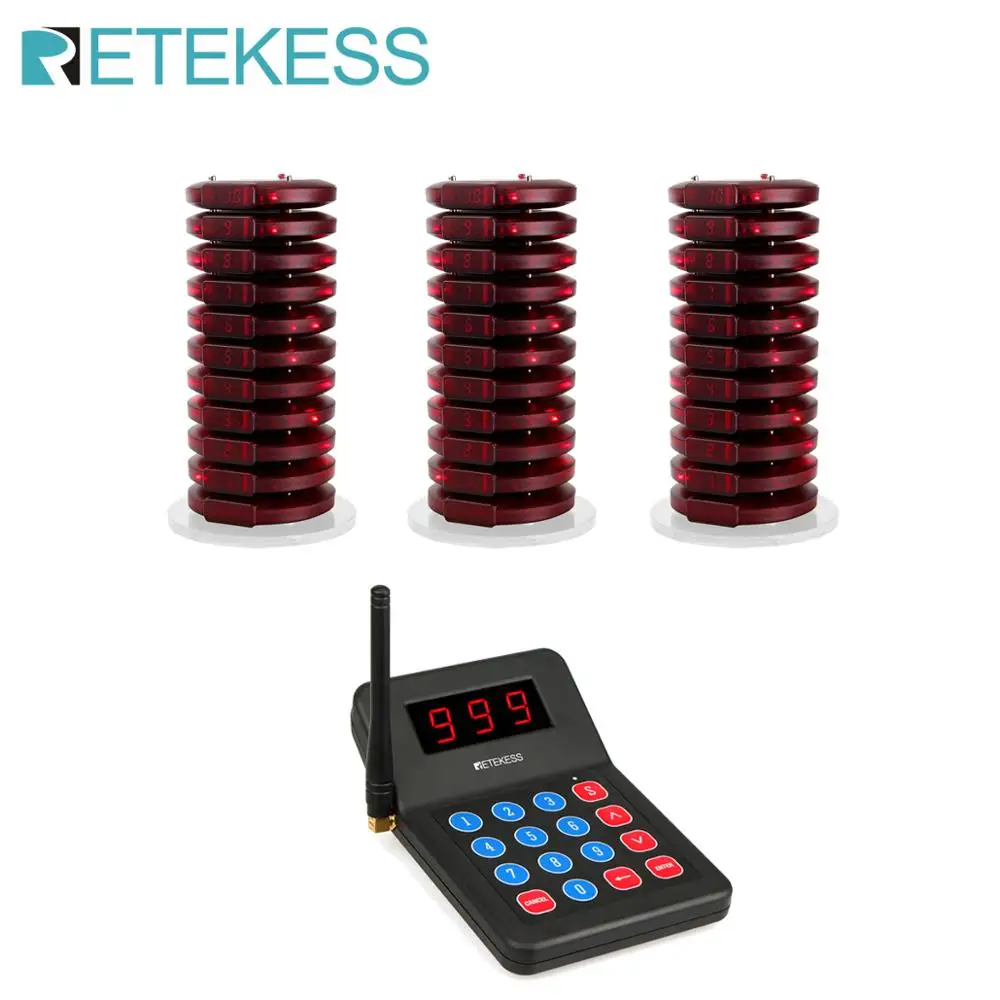 Ресторанный пейджер Retekess T119 с 30 приемниками пейджера для кофейни клиники система вызова очереди