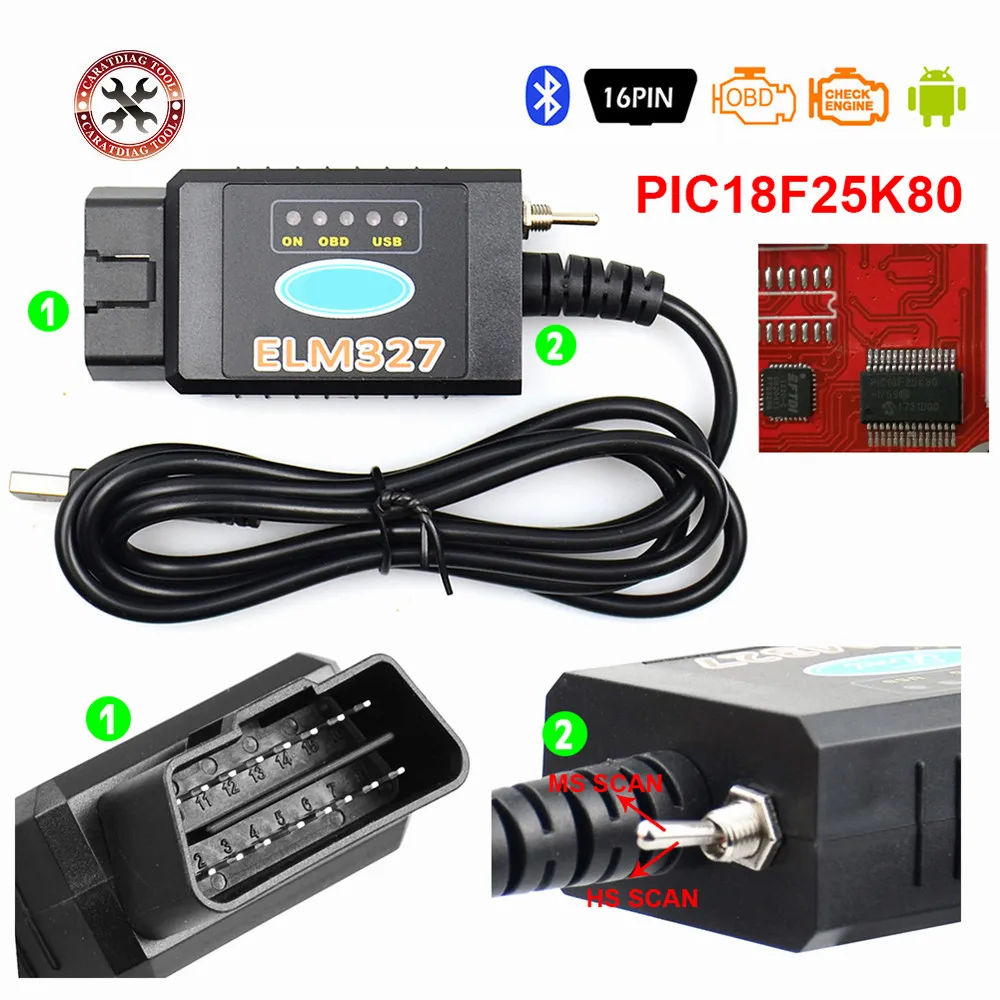 Лидер продаж! Считыватель кодов ELM327 USB FTDI PIC18F25K80 чип elmконфигурации для HS CAN/MS CAN
