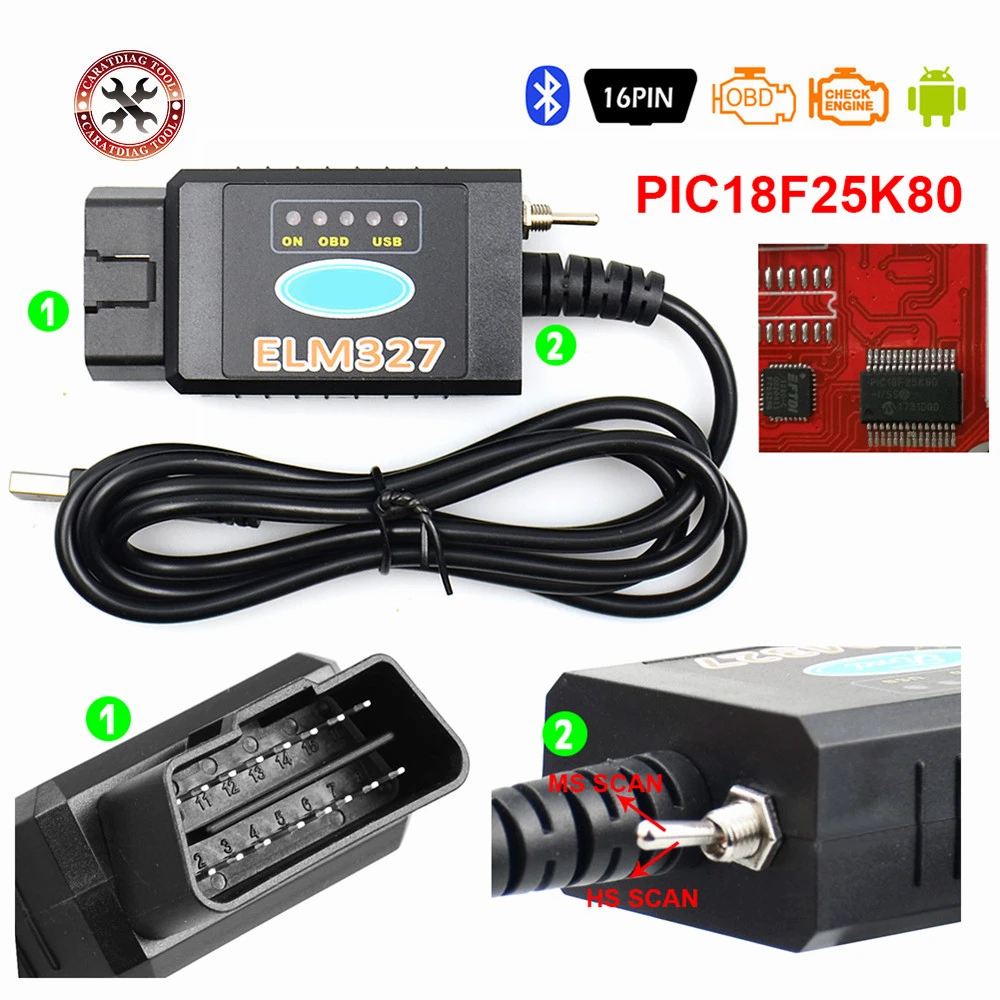 HOT! ELM327 USB FTDI PIC18F25K80 Chip ELMconfig Code Reader for HS CAN/MS CAN Forscan ELM 327 Bluetooth OBDII Diagnostic Tool auto inspection equipment