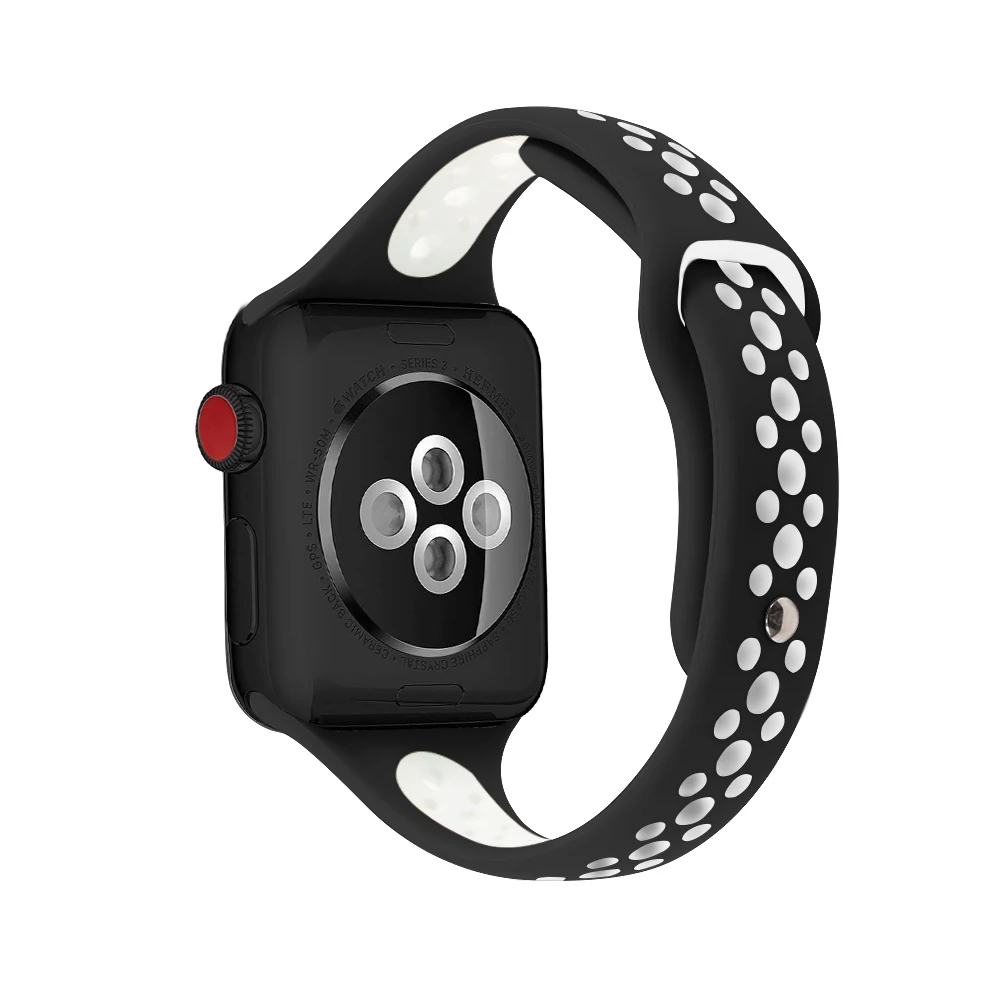 Тонкий ремешок для Apple Watch 5 ремешок 40 мм 44 мм iWatch ремешок 38 мм 42 мм дышащий спортивный силиконовый браслет Apple watch 4 3 21 38 40 44 - Цвет ремешка: Black white