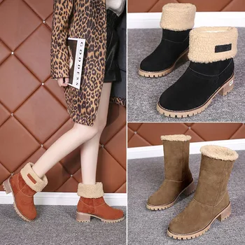 

Hot selling autumn and winter new women's Martin boots thick heel high heel medium boot with fleece boot size 43