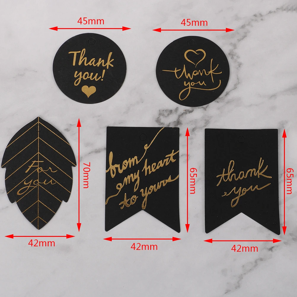 10pcs Black Paper Hang Tag Label Gold Stamping With Heart Thank You Paper Gift Tags For Gift Box Party Birtay Decoration