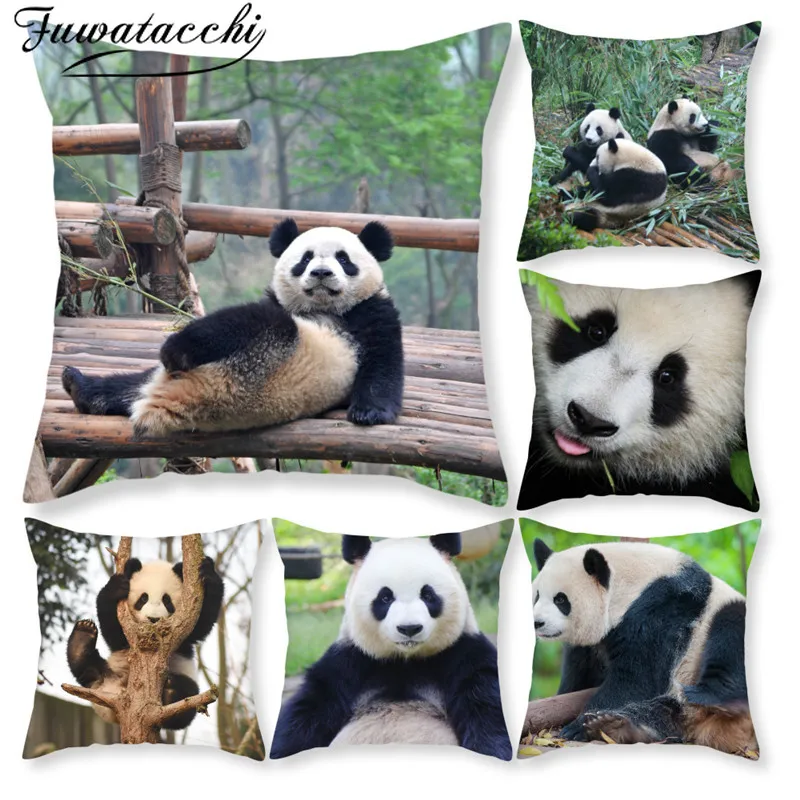 

Fuwatacchi Cute Panda Pattern Cushion Covers Merry Christmas Decor Pillow Covers for Home Sofa Decorative Pillowcase 45*45cm