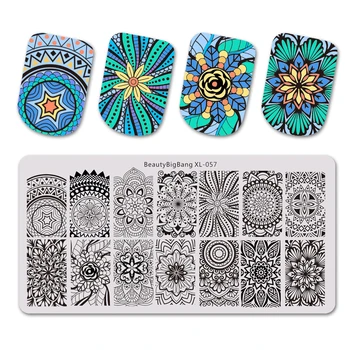 

BEAUTYBIGBANG Rectangle Nail Stamping Plates Template Spiral Screw Mandala Design Manicure Nail Art Image Plate XL-57
