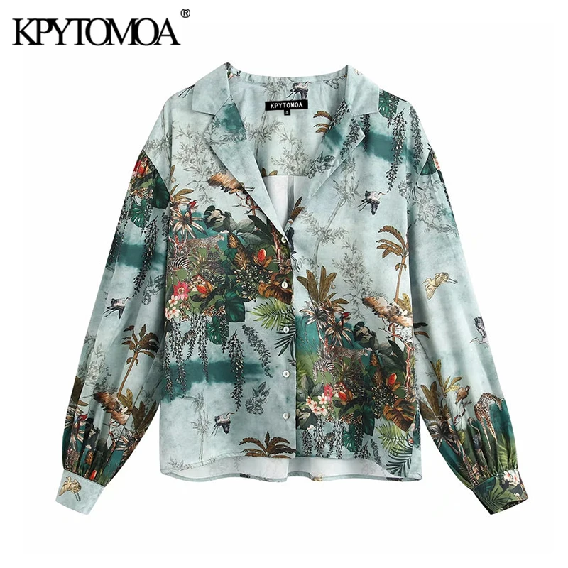 KPYTOMOA Women 2020 Elegant Fashion Printed Loose Blouses Vintage Lapel Collar Long Sleeve Female Shirts Blusas Chic Tops KPYTOMOA Women 2020 Elegant Fashion Printed Loose Blouses Vintage Lapel Collar Long Sleeve Female Shirts Blusas Chic Tops