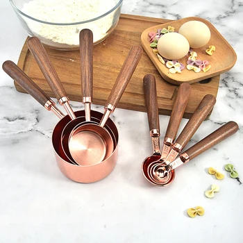 

Rose Gold Measuring Cups Spoon Set with Scale Stainless Steel Copper Plating Pouring Spouts & Mirror Polished for Baking Tools