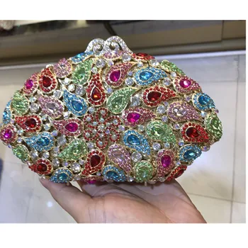 

New Fashion Flower Crystal Clutch Handbag and Purse Luxury Colorful Crystal Diamond Evening Bag Crystal Clutch Evening Purse Bag