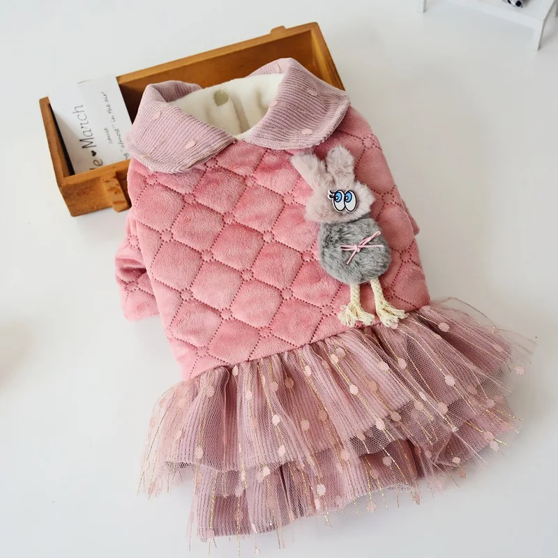 

2019 Pet Clothes Newest Autumn and Winter Dress with Lace Mesh Design Princess Style Pink Yellow Colors Skirt for Pet Dog