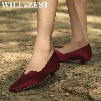 

Will&Zest Woman Pumps Wedding Shoes Bride Low Heeled Footwear Heels 2020 Red Branded Women'S Female Slippers Sale Shoes Kari