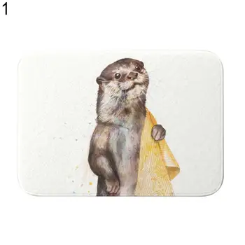 

40*60cm Cute Otter Cat Geometric Patterns Anti-Slip Bathroom Floor Mat Home Rugs Decor
