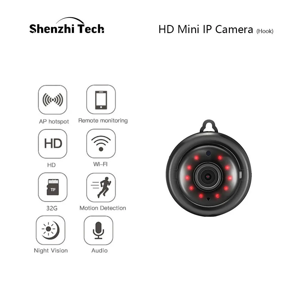 IP Camera, WiFi Camera Mini Camera with Infrared Night Vision 2-Way Audio  Motion Tracker CCTV P2P Home Security (Hook Type）