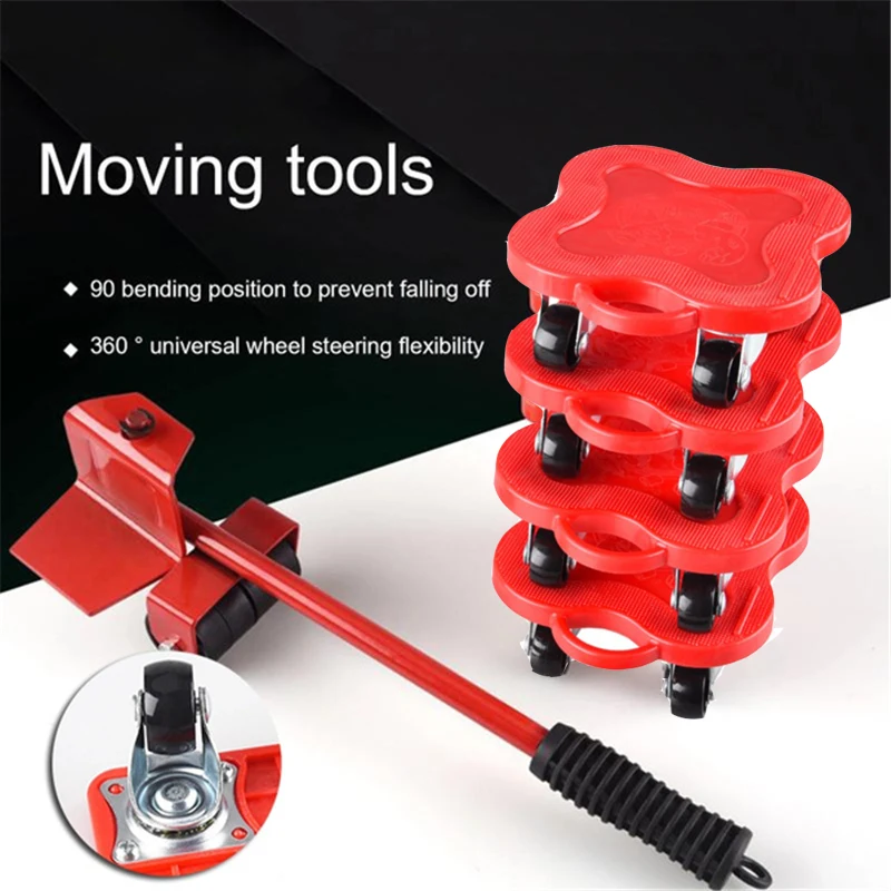 

5PCS/Set Professional Heavy Furniture Transportation Lifting Tool Mover Wheel Rod Roller Refrigerator Bed Sofa Device Moving Set