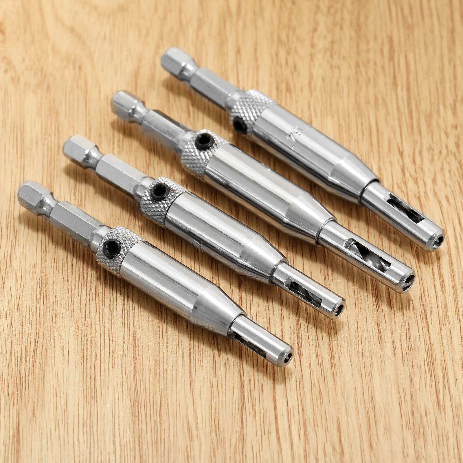 

4Pcs Hinge Hole Drill Bit Set Self Center Hardware Wood Door Cabinet Screw Hole Reamer Woodworking Tool 5/64 7/64 9/64 11/64""