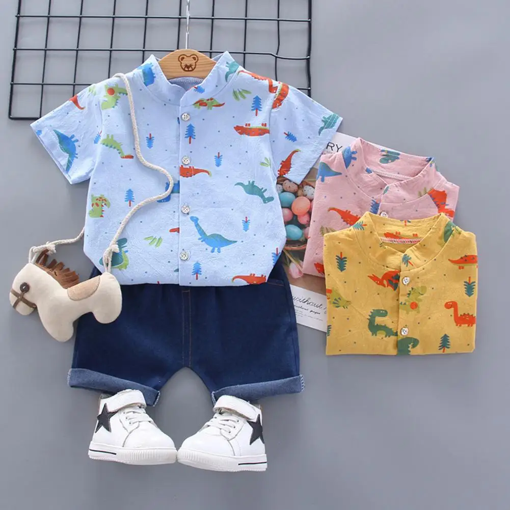 2 шт./компл. Детский костюм для мальчиков рубашка с динозавром + шорты
