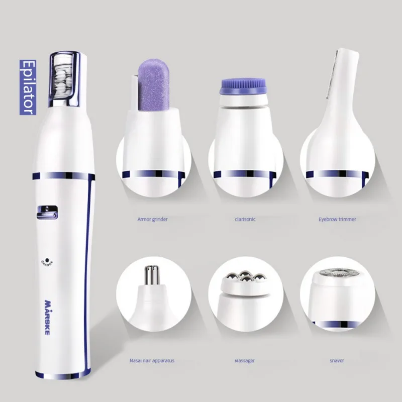 7 в 1 Электрический эпилятор, триммер для бровей и носа, электрические маникюрные дрели, щетка для очищения лица, массажер