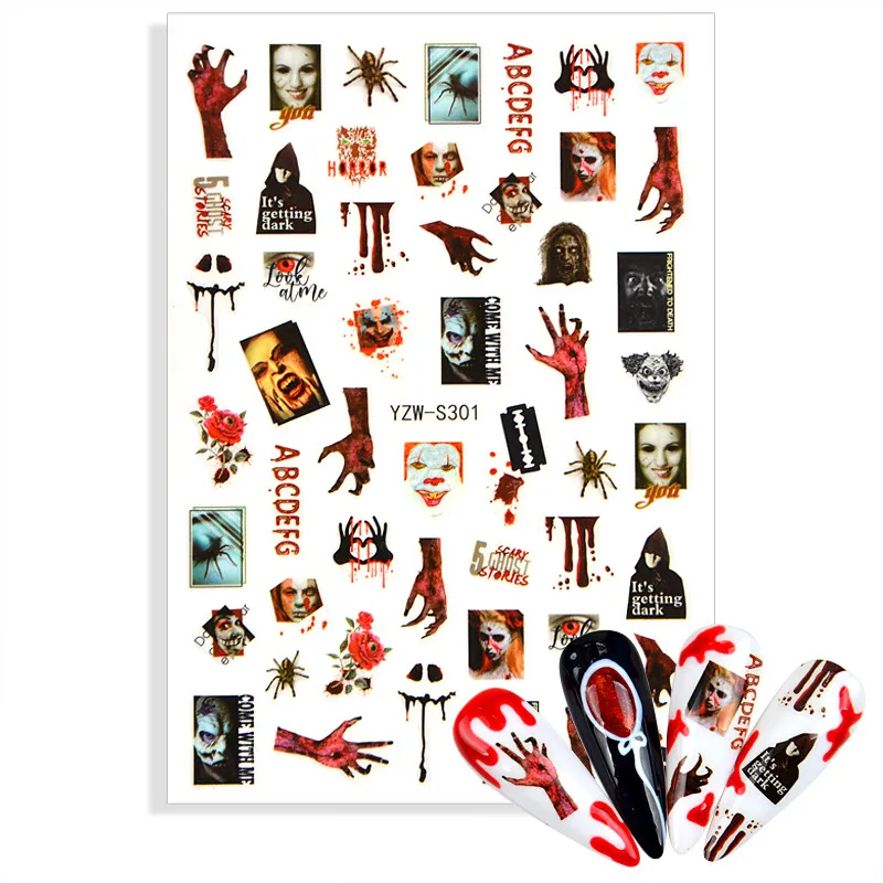Adesivi Per Nail Art Halloween Skeleton Pumpkin Design Adesivo Nail Art Decoration Flower Leaf 2023 Spring Nail Stickers Decalcomanie