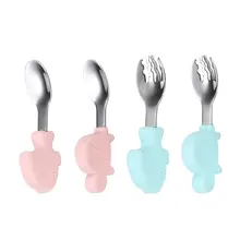Bebê aprendendo colher garfo conjunto alça curta utensílios mordedor brinquedo alimentação talheres bonito turtoise colher utensílios de mesa