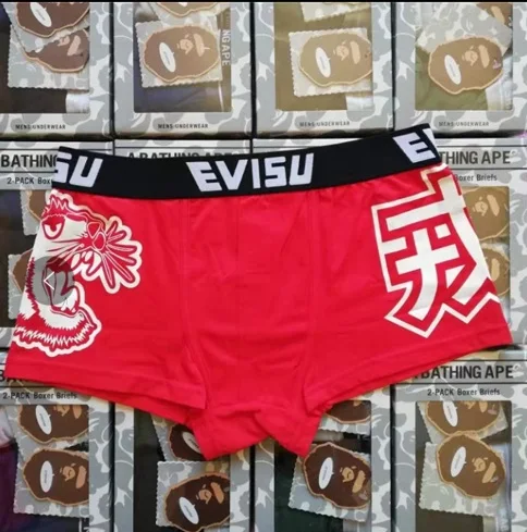 Новые полки Аутентичные Evisu повседневные мужские Tide бренд-Боксер Дышащие Боксеры хлопок печати мода боксер короткий жилет - Цвет: Tiger head