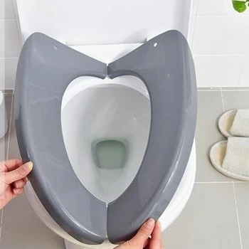 

Foldable Plastic Toilet Seat Cover Mats Waterproof Portable Travel Toilet Case Home Bathroom Closestool Protector WC Cover Gray
