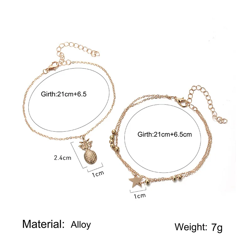 

Europe And America Fashion Popular Anklet New Style Summer Beach Pineapple Five-pointed Star Beaded Chain Multilayer Versatile A