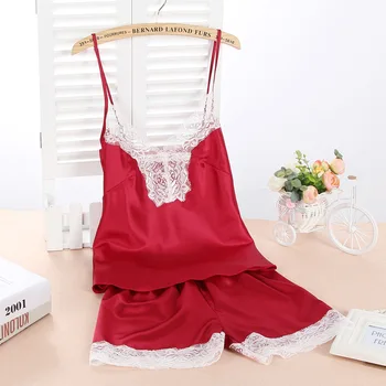 

2020 Sexy Pijamas Set Lace Women Sleep Set Deep V-neck Sexy Spaghetti Strap Shorts Homewear Pijama Women Pajama Sets Pajamas