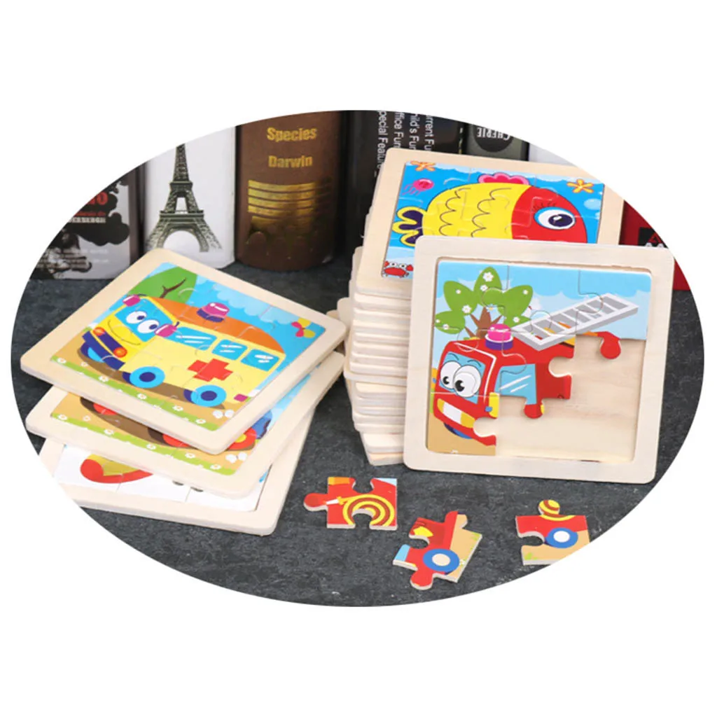 Jigsaw Wooden Puzzles Brain Teaser For Toddlers Kids Toys 9pcs -Animals