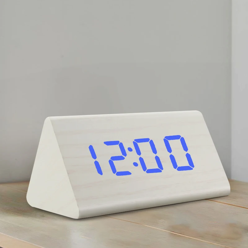 White Digital Clock LED Wooden Alarm Clock