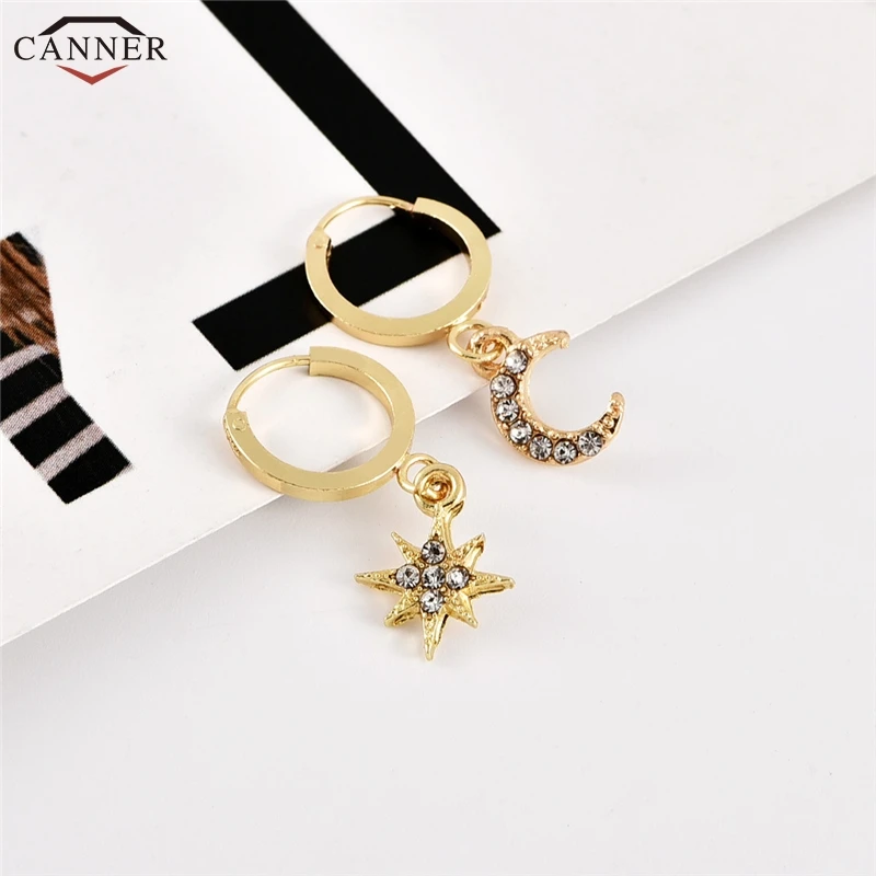 

Classic Zircon Star and Moon Dangle Earrings for Women Asymmetric Earrings 2019 Female Korean Jewelry Gold Circle Earrings H40