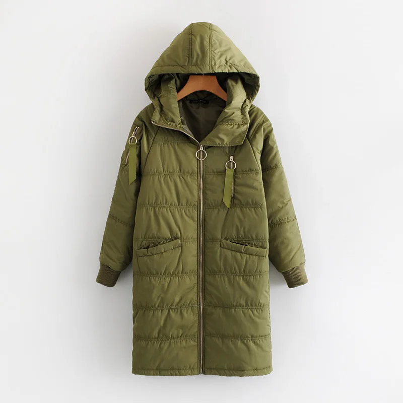 

2018 Winter New Style Korean-style Solid Color Casual Elegant Long Sleeve Hooded Zipper Cotton-padded Clothes Women's Long Cotto