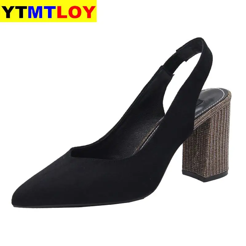 

New Autumn Summer Fashion Outdoor Banquet Women Slippers Rhinestone Lady High Heel Sandals Gladiator Casual Square Heel
