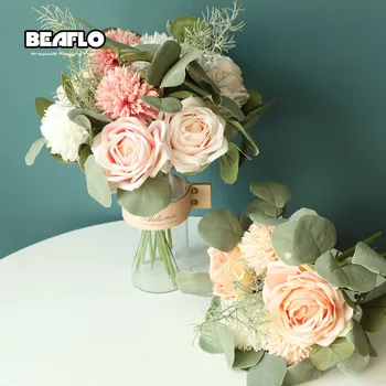 

1 Bouquet Silk Roses Artificial flowers Ball Hybrid DIY Artificial Fake Flower Wedding Home Garden Decoration