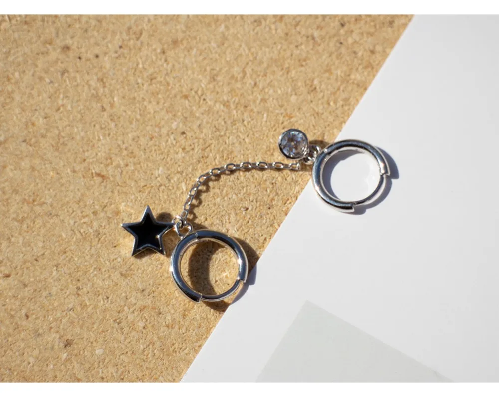 Серьги из стерлингового серебра 925 пробы, модные короткие серьги в форме звезды, 2 отверстия, круглая циркониевая цепочка, кисточка, ушные косточки, популярное ювелирное изделие для мальчиков и девочек